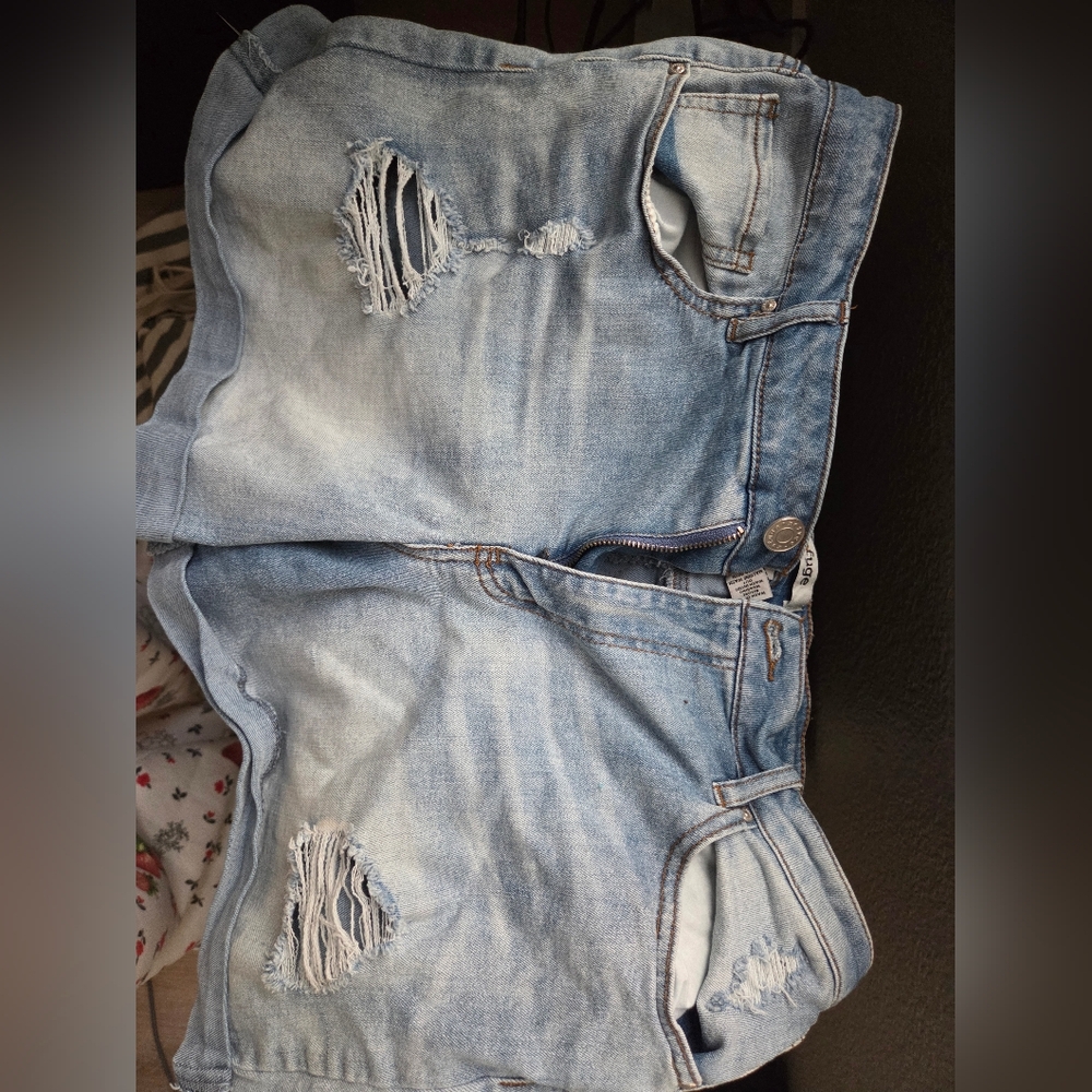refuge Light Blue Denim Shorts with Contrast Stitching Beach Summer Sun